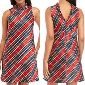 Crown & Ivy NWT Classic Plaid Ruffled V Neck Back Sleeveless Jacquard Dress 10